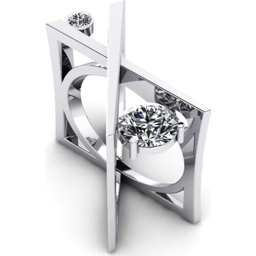 Huitan Hyperbole X Shape Women Ring with Two Round Zircon Stones Geometric Cocktail Party Finger Ring Fashion Jewelry Drop Ship