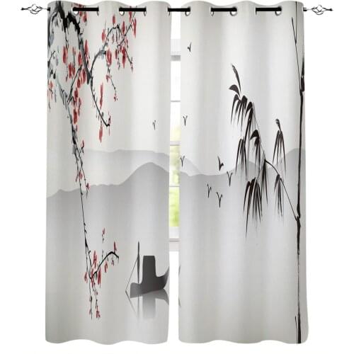 Landscape Plum Blossom Art Windows Curtains For Living Room Bedroom Decorative Kitchen Curtains Drapes Treatments
