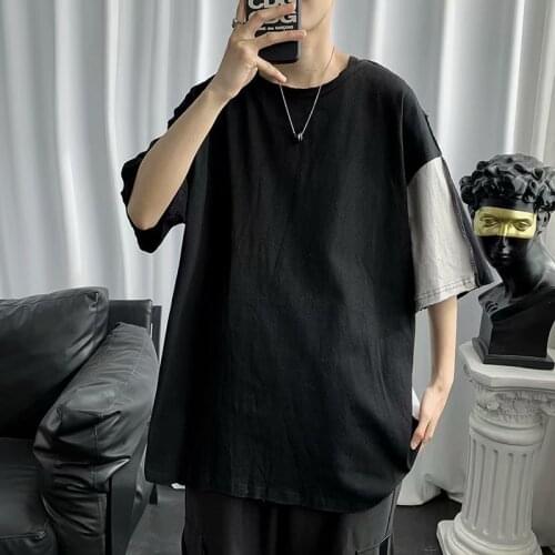 Summer short-sleeved t-shirt Korean loose trend irregular splicing t-shirt ins Hong Kong style casual round neck top