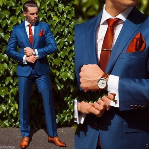 Jacket+Pant+Tie+Handkerchiefs)Bule Wedding Suit For Men Formal Groom Bestmen Suits Custome Fashion Tuxedos Brand Clothing Suits