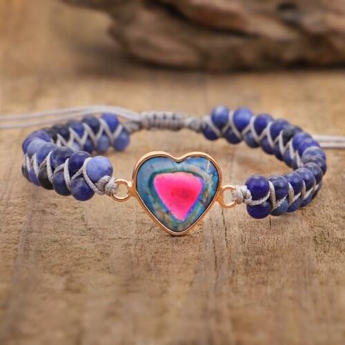 Natural Purple Agates Stone Beads Bracelet Handmade Jewelry For Women Men Heart Shape Braided Femme Bracelet Gift