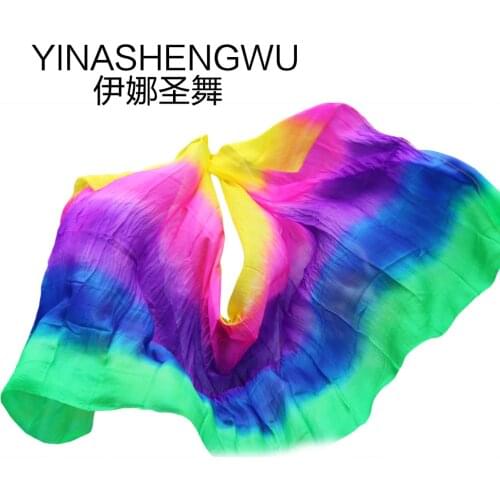 Newest Pure Silk Belly Dance Veils Belly Dance Scarf Silk Veils Practice Stage Performance yellow+rose+purple+royal blue+green