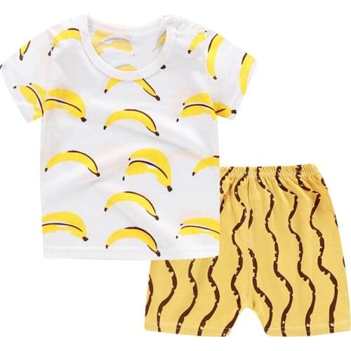 NEW Summer Cotton Baby Short-sleeved Banana Pattern Two-piece Kids Half-sleeve Clothes Suit Trendy Brand Clothes Girls Outfits