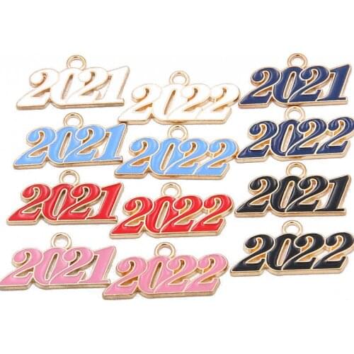 10PCS 20*35mm 6 Color Alloy Metal Drop Oil Years Digital Charms 2021 2022 Pendant For DIY Bracelet Jewelry Making Finding