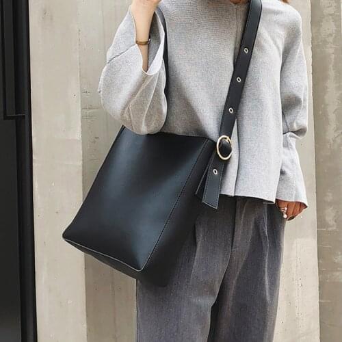 Simple Vintage Fashion Pu Leather Composite Bags For Ladies Casual Messenger Bags Solid Large Capacity Bucket Bags For Women