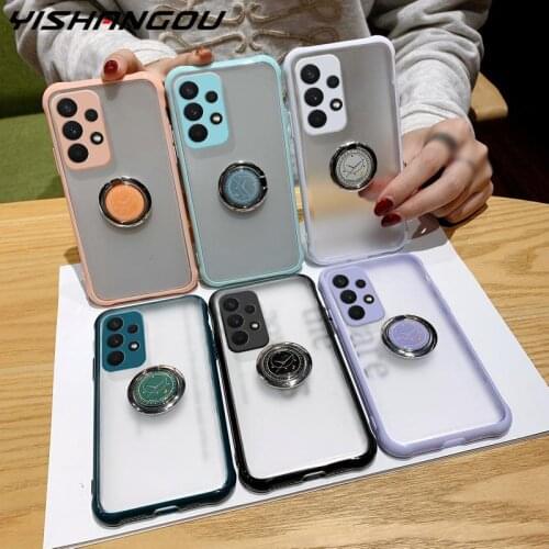 Shockproof Ring Holder Case For Samsung Galaxy A52 A72 A32 A42 A02S S21 S20 Plus Note 20 Ultra A51 A71 Matte Clear Hard Cover