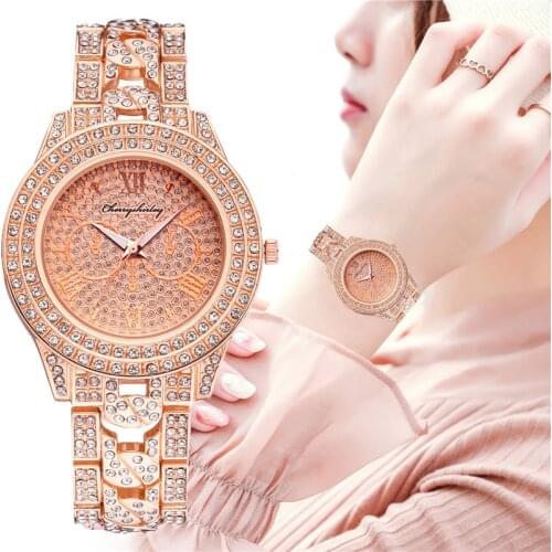 Luxury Full Diamond Women Watch Rose Gold Stainless Steel Bracelet Wristwatches Relogio Feminino Gift Clock
