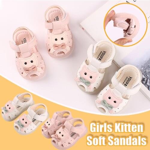 Girls Baby Sandals Cartoon Cat Bow Sandalias Transparent Non-slip Soft Bottom Summer Toddler Shoes Hollow Infant First Walkers