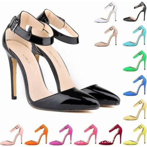 New Arrival Occupation Concise Solid Patent Leather Shallow Sandals Women Pointed Toe 11CM Thin High heels Buckle Strap shoes