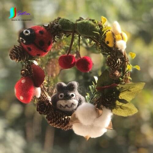 Wool Felt Totoro Carbon Ball Flower Shop Eternal Flower Glass Cover Wreath Design Diy Material Accessories Black S162P