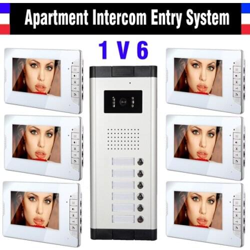 6 Unit Apartment Intercom System 7" Monitor Video Intercom Doorbell Video Door Phone System Apartment Intercom Video Door Camera