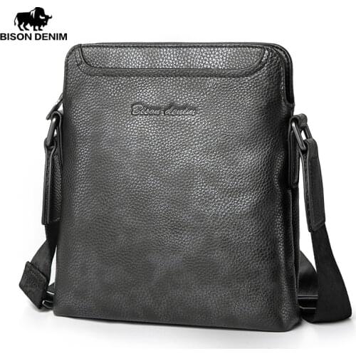 BISON DENIM New Genuine Leather Messenger Bag Men Crossbody Business Casual Shoulder Bag Male Large Capacity Handbag N20072-1B