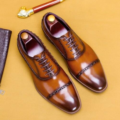 Full Grain Leather Men Vintage Italian Design Men Business Genuine Leather Dress Shoes Handmade Oxford Shoes for Men Autumn 2021
