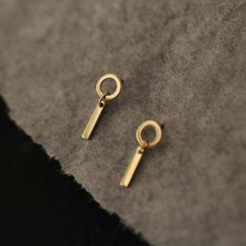 9K solid gold unique Plate Bar Stud earring Minimal Simple Dainty style