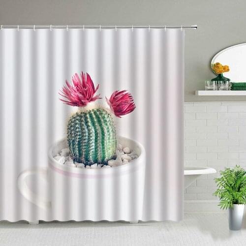 Cactus Flower Bathroom Shower Curtains Plant Floral Scenery Zen Stone Bird Landscape Bath Curtain With Hooks Waterproof Fabric