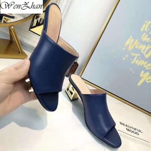 Attractive Open Toe Wedding Sandals Women Fashion Summer Luxury Slip On Metel Heel Shoes Plus Size WENZHAN 27-20