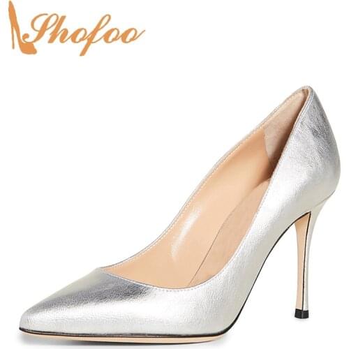 Silver High Stilettos Pointed Toe Pumps Woman Thin Heels Large Size 11 14 Slip On For Office Ladies Shoes Casual Fashion Mature