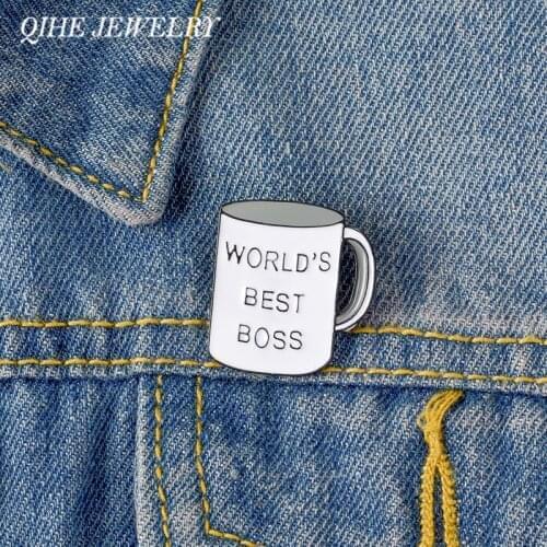 QIHE JEWELRY Boss Mug Pins Best Boss Ever Enamel Pins Coffee Cup Lapel Pins Brooches for Men Women Bosss Day Gift