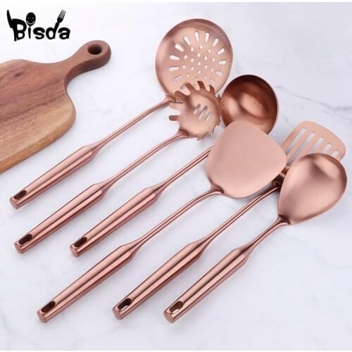 1Pc Rose Gold Kitchenware Stainless Steel Cooking Tool Rice Soup Spoon Pasta Fork Kitchen Accessories Server Kit Dinner Utensil