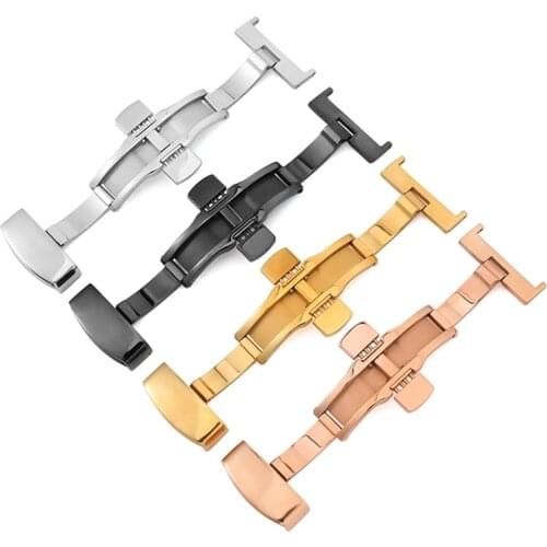 16mm 18mm 20mm Premium Butterfly Deployment Watch Band Buckle 316L Stainless Steel Solid Double Push Button Fold Strap Clasp