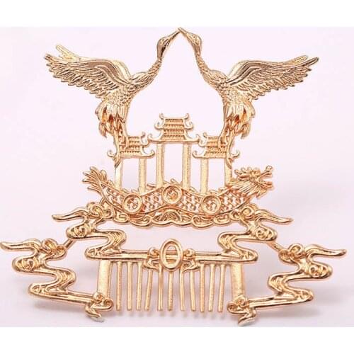 2pcs Brass Casted Big Lucky Clouds Cranes Pavilion Combs Decoration Charms Women Bridal Wedding Hair Head Jewelry Accessories