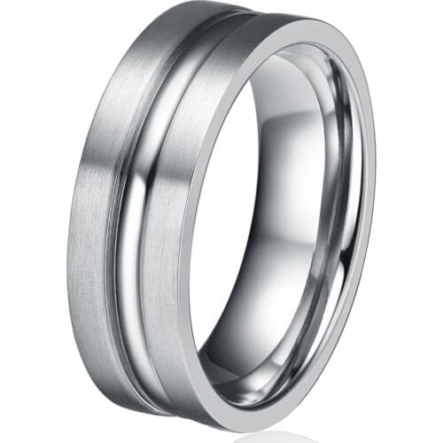 2015 Unique Engagement Rings For Couple Lovers 7MM women Mens Titanium Wedding Band Ring Grooved Matte Finish TI005RM