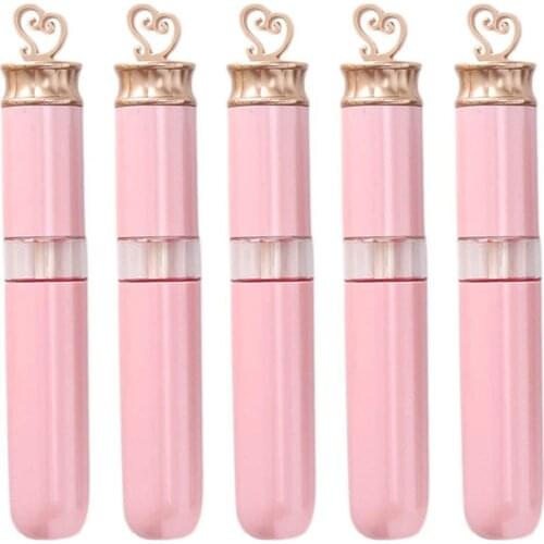 5 Pieces 6ml Pink Empty Lip Gloss Tubes Gold Heart Shape Top,Lipstick Cosmetic Packaging Container