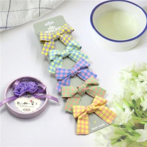 5PCS/Card Lovely Lattices Point Girls Clips Bows Child Tie Knot Creativity Handmade Hairpins Fashion Hair Accessories For Kids