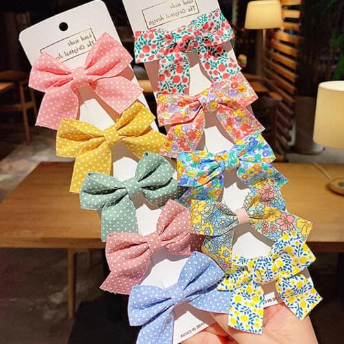 5Pcs/Set Flower Dot Plaid Hair Clips For Girls Bow Hairclip Barrette Hairpin Headwear Baby Kids Hair Accessories