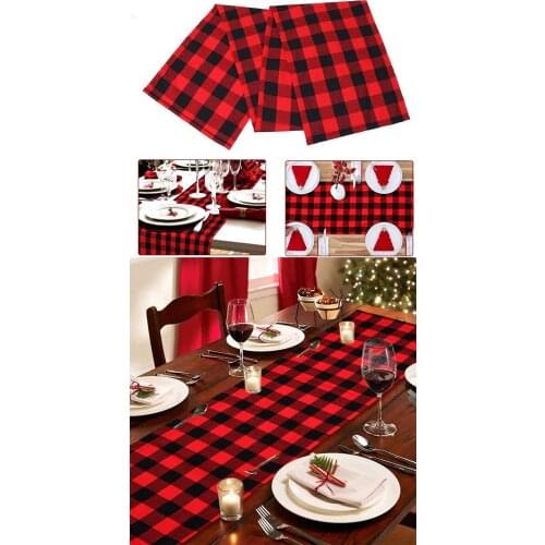 American Christmas Red Black And White Checkered Table Runner Blended Polyester Cotton Table Cloth Party Long Checkered Table Ru
