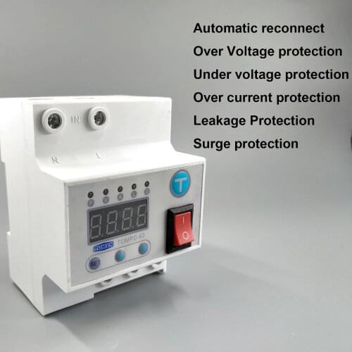 63A Automatic reconnect circuit breaker with over and under voltage over current Leakage protection surge protect relay