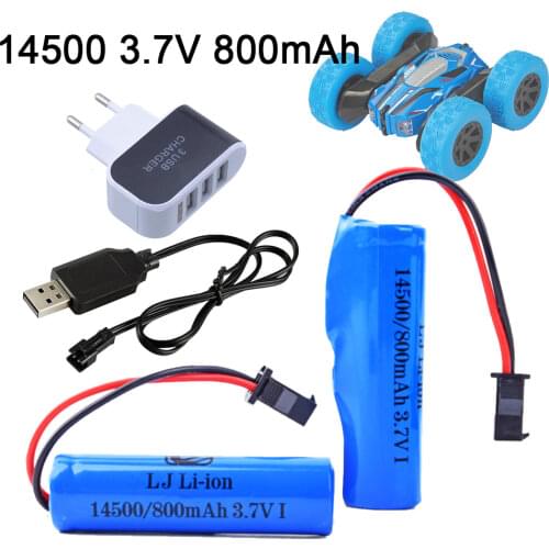 For JJRC C2 D828 RC Car Parts 14500 SM-2P 3.7v 800mah Li-ion Battery Rechargeable For RC Stunt Dump Car Battery Toys Accessories
