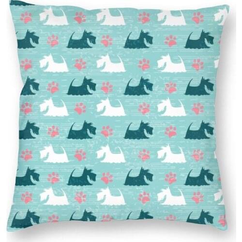 Turquoise Happy Scottie Dog Cushion Covers Sofa Home Decorative Scottish Terrier Square Throw Pillow Cover 45x45cm