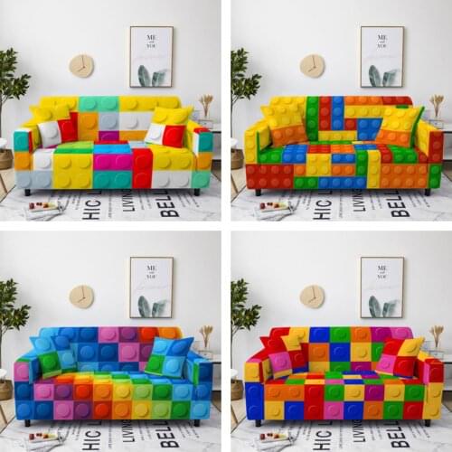 1/2/3/4Seater Elastic Couch Cover Colorful Square Structure Sofa Cover for Living Room Decor L Sectional Sofa Stretch Slipcover