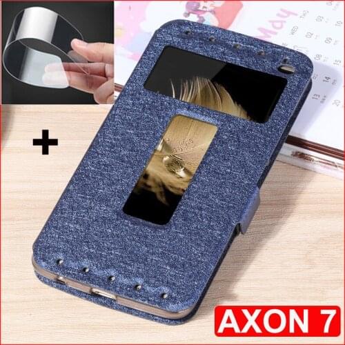 For Zte Axon 7 Case Silicone + Leather Back Cover Phone Case For Zte Axon 7 Axon7 A2017 Case Open window Flip Protective coque