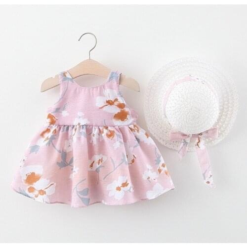 2020 Childrens Clothing Baby Girl Clothes Summer Party Clothing for Girls Dress Cherry Dot Princess Dresses Bow Hat Outfit