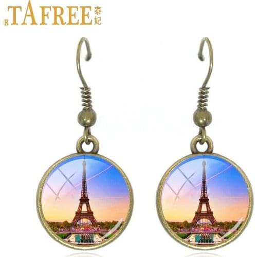 TAFREE Elegant Women Hot earrings beautiful landscapes Eiffel Tower charm Paris Drop Earrings woman decorative jewelry EF09