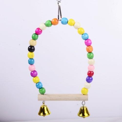 Natural Wooden Parrots Swing Toy Birds Perch Hanging Swings Cage With Colorful Beads Bells Toys Bird Supplies Drop Ship