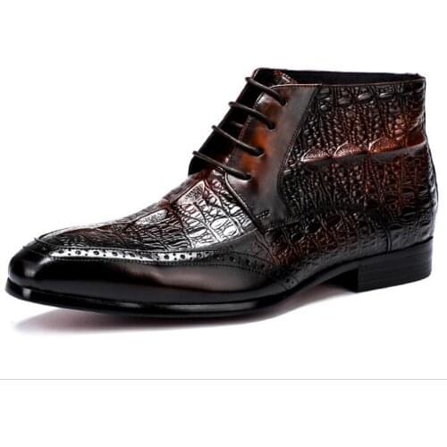 High-top Alligator Pattern classics ankle men boots winter pointed toe Martin boots fashion mens shoes