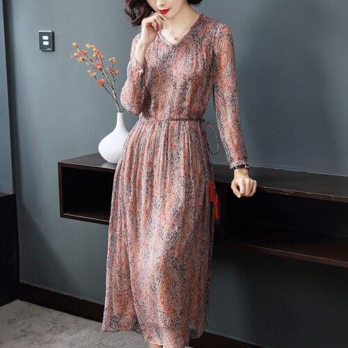 Summer Long Dress Women 200% Real Silk Dress Elegant Floral Beach Dresses Casual Plus Size Vestidos De Festa LWL299299