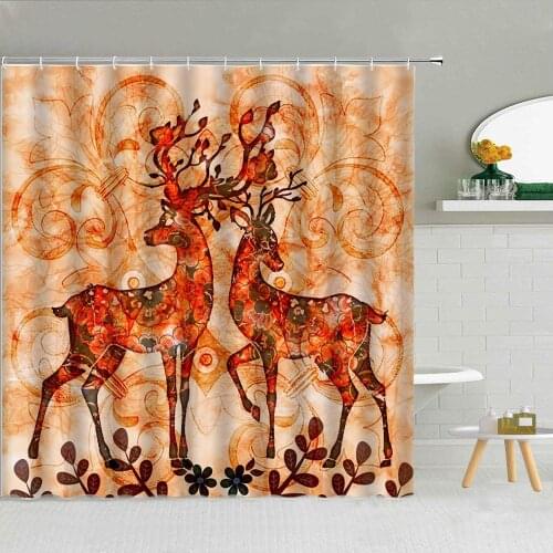 Elk Couple Flower Shower Curtain Christmas Jungle Animal Bathroom Decor Curtains Bath Partition Waterproof With Hooks 3D Printed