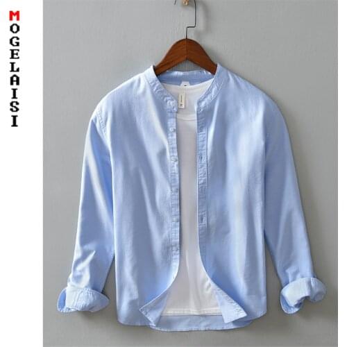 Men blue shirt fashion 100% cotton Oxford long sleeve tops shirts 6 color Asian size autumn man clothing chemise homme 843