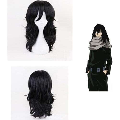 Anime Boku no Hero Academia Shouta Aizawa Cosplay Wigs Costume My Hero Academia Black Curly Synthetic Hair +Wig Cap