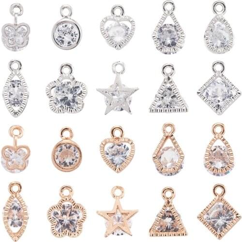 Pandahall 1box Alloy Charms Pendant with Clear Cubic Zirconia for Jewelry Making DIY Braceelt Necklace Accessories Findings