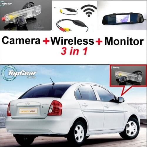 3 in1 Special Rear View Camera + Wireless Receiver + Mirror Monitor Easy DIY Back Up Parking System For Hyundai Accent MC