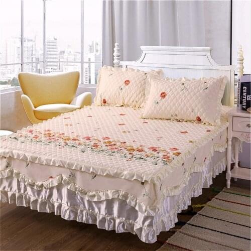 Bed Skirt Cotton Quilted Lace Bedskirt Floral Ruffled Bed Skirt Pastoral Cotton Quilted Lace Bedspread Drop Ship