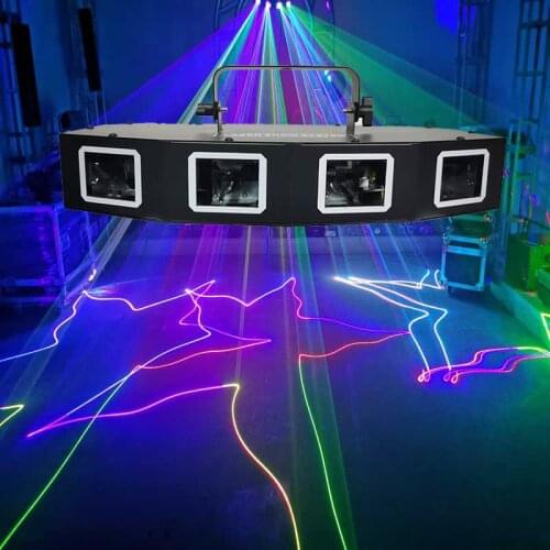 Super Bright DJ Stage Laser Projector 4 Lens RGB Laser Light DMX Full Color Effects Lighting for Disco Bar Nightclub Dance Party