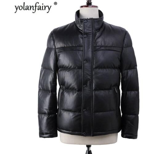 YOLANFAIRY Geniune Leather Jacket Men Sheepskin Leather Goose Down Jacket Winter Warm Thick Coat Piumino Uomo13-H16# MF378