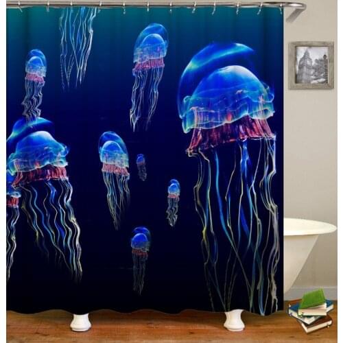 Customiz Turtle Jellyfish Shower Curtains Bathroom Decor Bath Curtains Waterproof Polyester Fabric Curtain 12hooks
