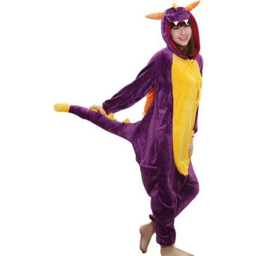 Women Onesie Dragon Pajama Unisex Adult Purple Outfit Animal Character Kigurumis Funny Festival Party Suit Winter Warm Sleepwear